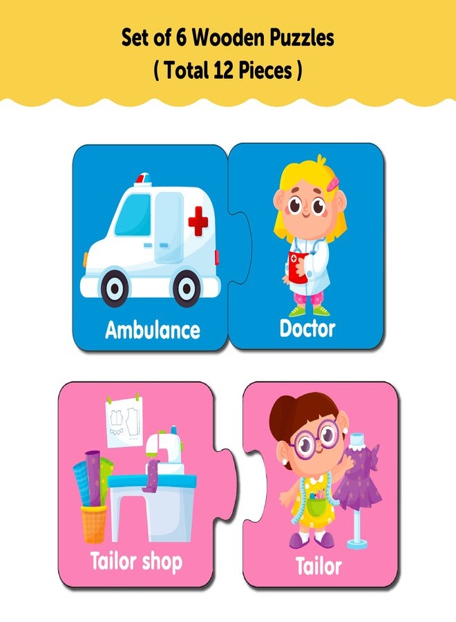 YaYplay Yay Play Profession 2 Piece Wooden Jigsaw Puzzle (Series 2), Set of 6 Wooden Puzzle for Kids, Montessori Early Educational Pre School Puzzle Toys for 2+ Years Kid - Image 5